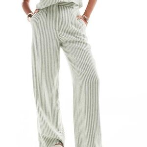 Abercrombie & Fitch | Linen Blend | High Waist Trousers Green & White | Size 16L